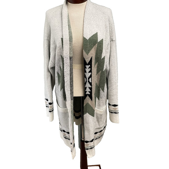 Perfectly Priscilla Womens 2X Stretch Sweater Open Cardigan Duster Aztec Knit - Picture 1 of 5